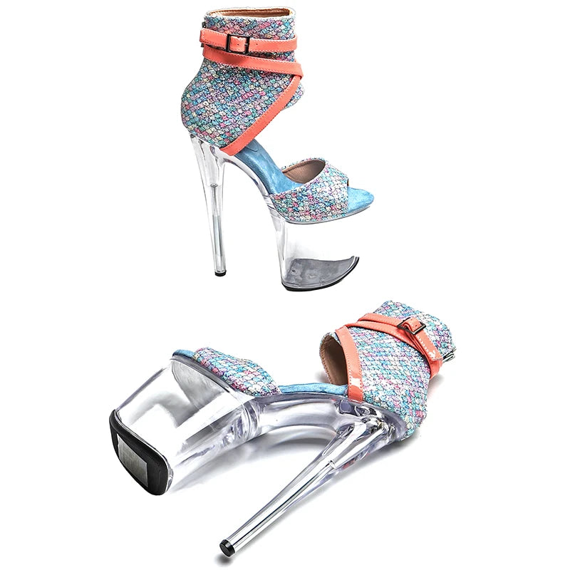 20CM Platform Glitter Sandals - Open Toe High Heel Pole Dance Shoes