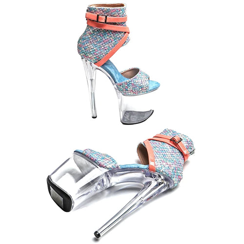 20CM Platform Glitter Sandals - Open Toe High Heel Pole Dance Shoes