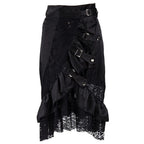 Gothic Satin & Lace Ruffle Skirt | Buckle Detail | S-6XL