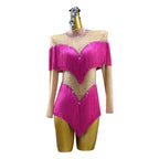 Latin Dance Dress – Rhinestone Fringe Long Sleeve