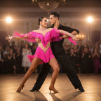 Latin Dance Dress – Rhinestone Fringe Long Sleeve