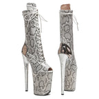 9-Inch Snake Print Platform Boots - Lace-Up Ankle Boots