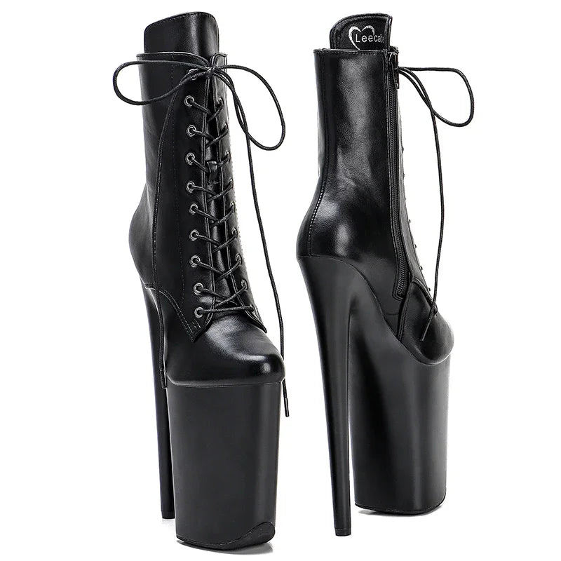 23cm Matte Platform Ankle Boots - Sexy Lace-Up Dance Boots