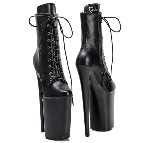 23cm Matte Platform Ankle Boots - Sexy Lace-Up Dance Boots