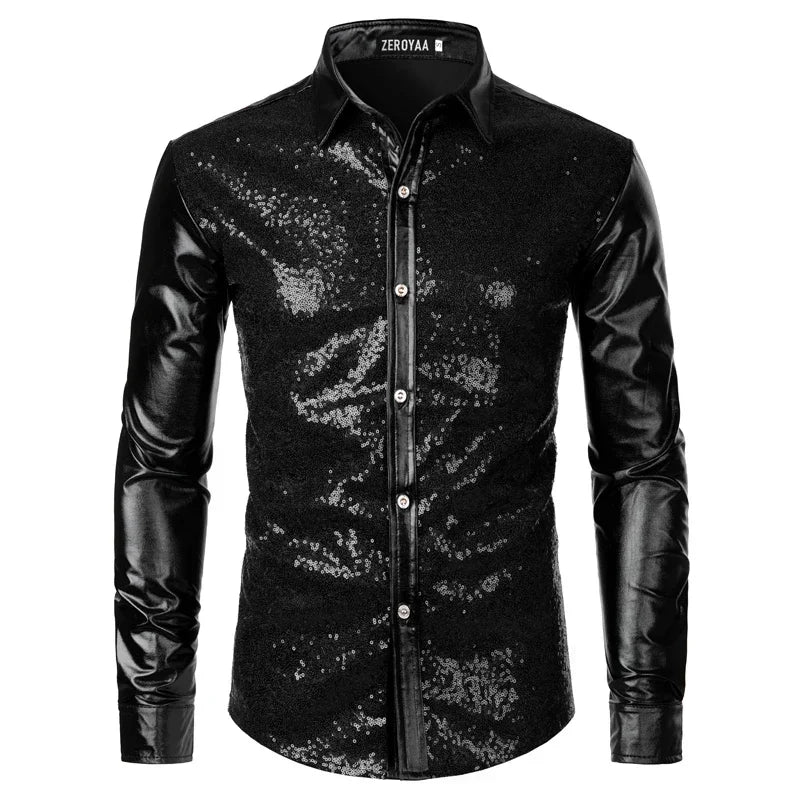 Men's Metallic Shimmer Shirt | Long Sleeve | Stage & Party | 5 Colors