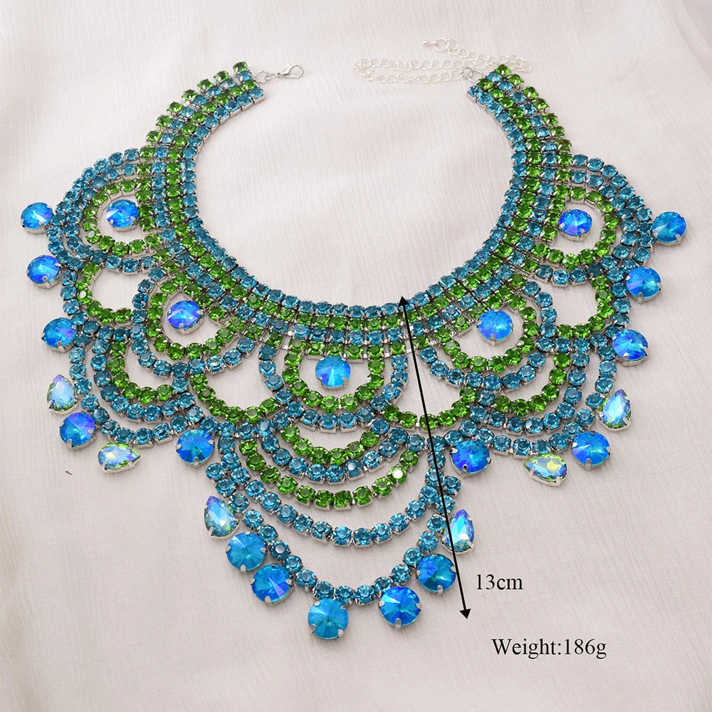 Aqua Rhinestone Bib Choker | Oversized Statement Necklace