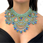Aqua Rhinestone Bib Choker | Oversized Statement Necklace
