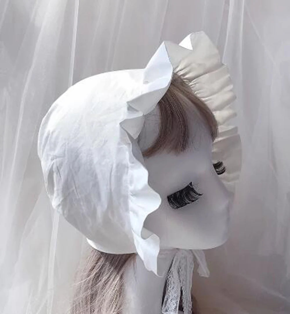 Lolita Ruffle Bonnet | Cotton & Lace | Adjustable
