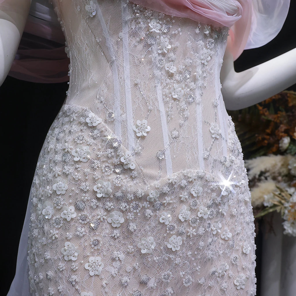 Sequined Off-Shoulder Gown | Cape | Sweep Train