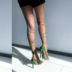 Rhinestone Lace-Up Stiletto Sandal | Crystal Strap | Multi-Color