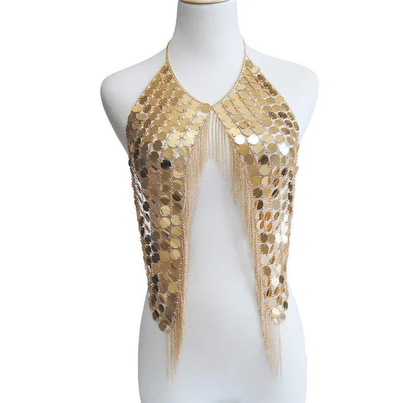 Sequin Chain Halter Top - Handmade Acrylic Performance Cami
