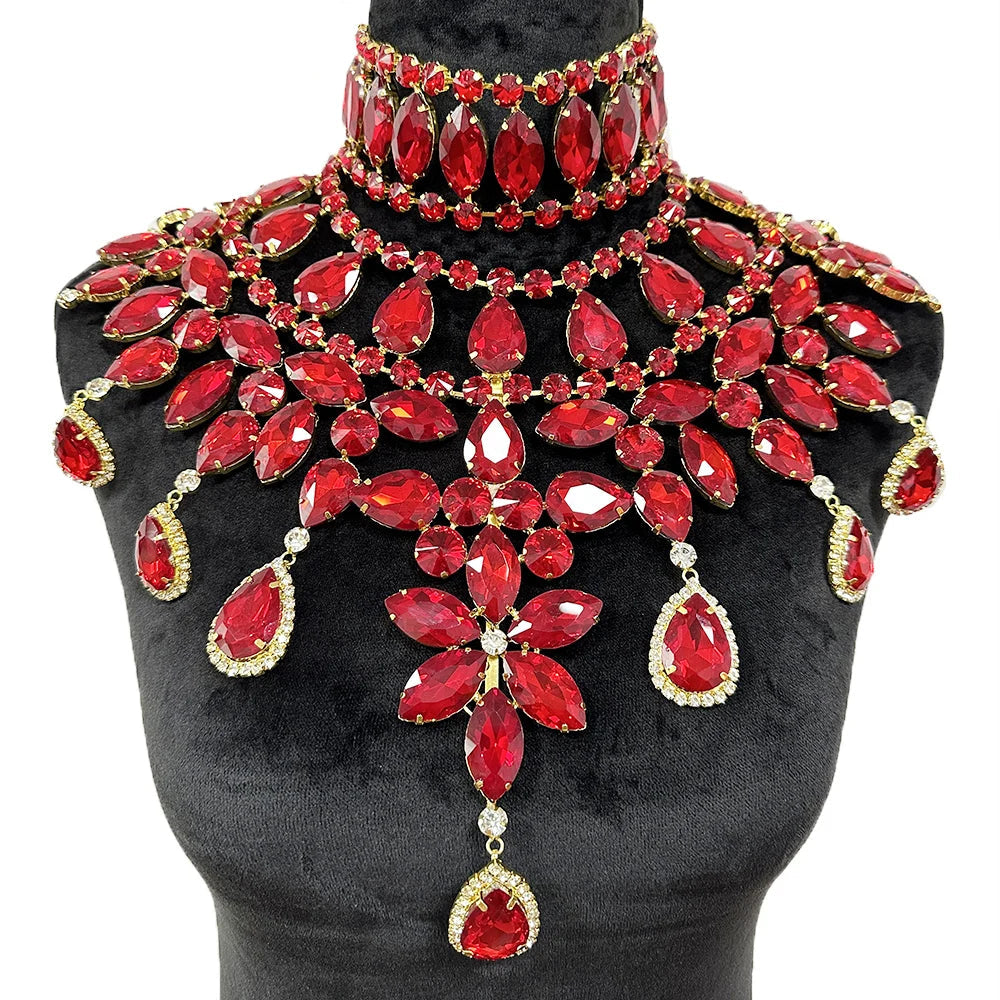 Crystal Rhinestone Statement Necklace & Choker Set | Drag & Stage | 7 Colors