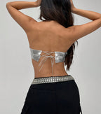 Metal Sequin Backless Bandage Crop Top - Strapless Party Top