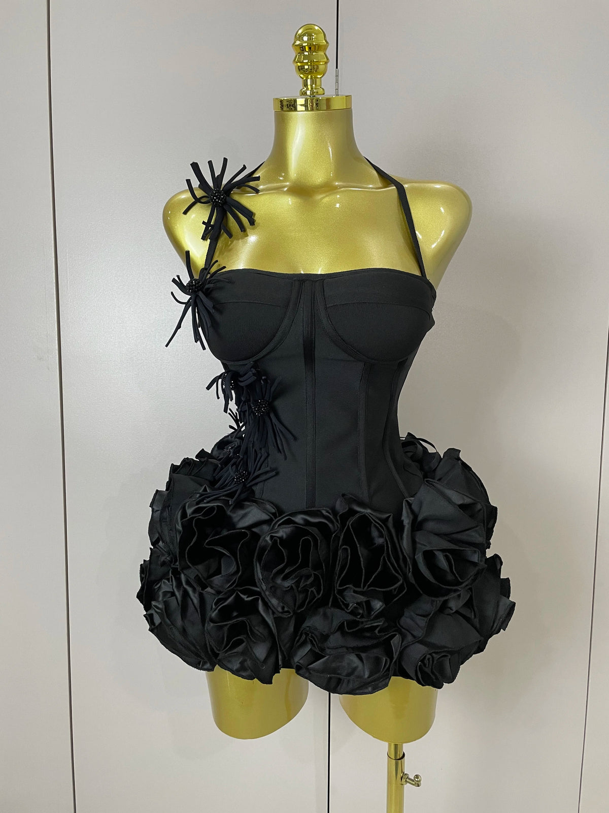 3D Rose Petal Skirt Strapless Mini Dress | Pageant | Stage