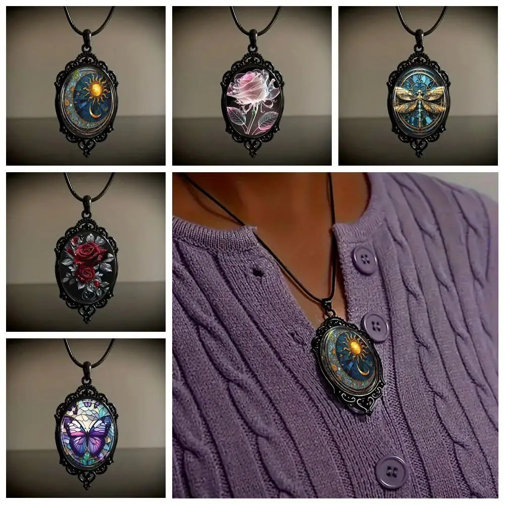 Gothic Glass Cameo Pendant Necklace | Sun Moon Witch | 7 Designs