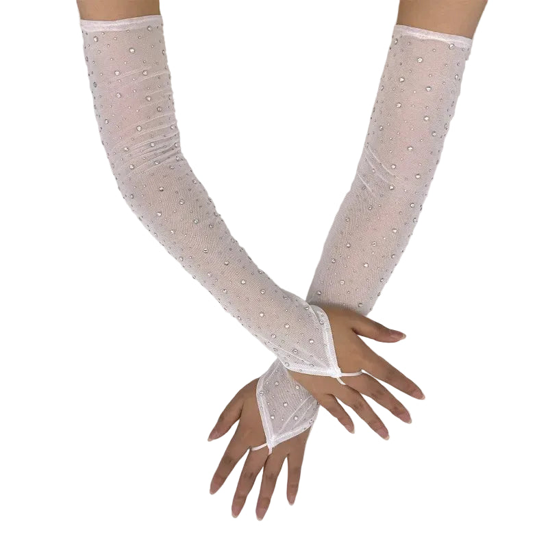 Rhinestone Mesh Opera Gloves | Fingerless | 3 Colors