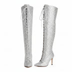 Sequin Over-the-Knee Boots | Lace-Up | 10cm Heel
