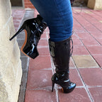 Patent Lace-Up Knee-High Boot | Platform Stiletto | Black