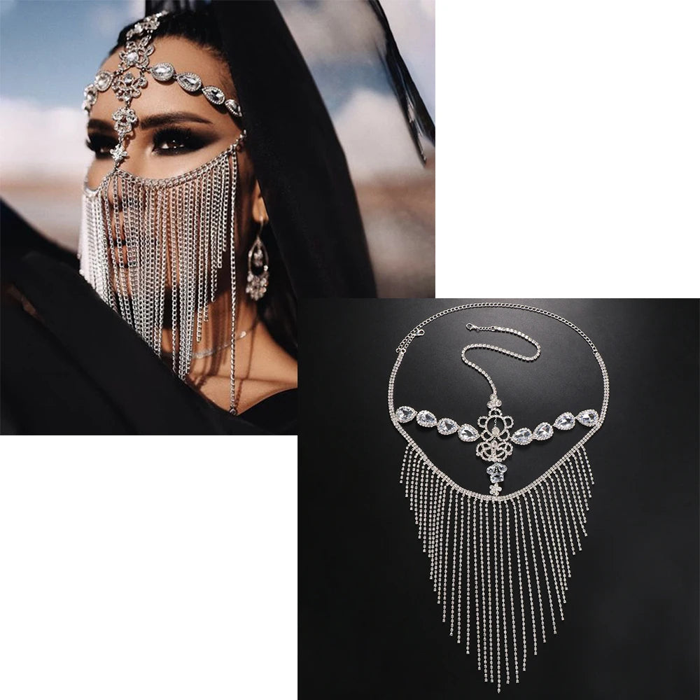 Rhinestone Chain Veil Mask | Crystal Face Jewelry | 15 Styles