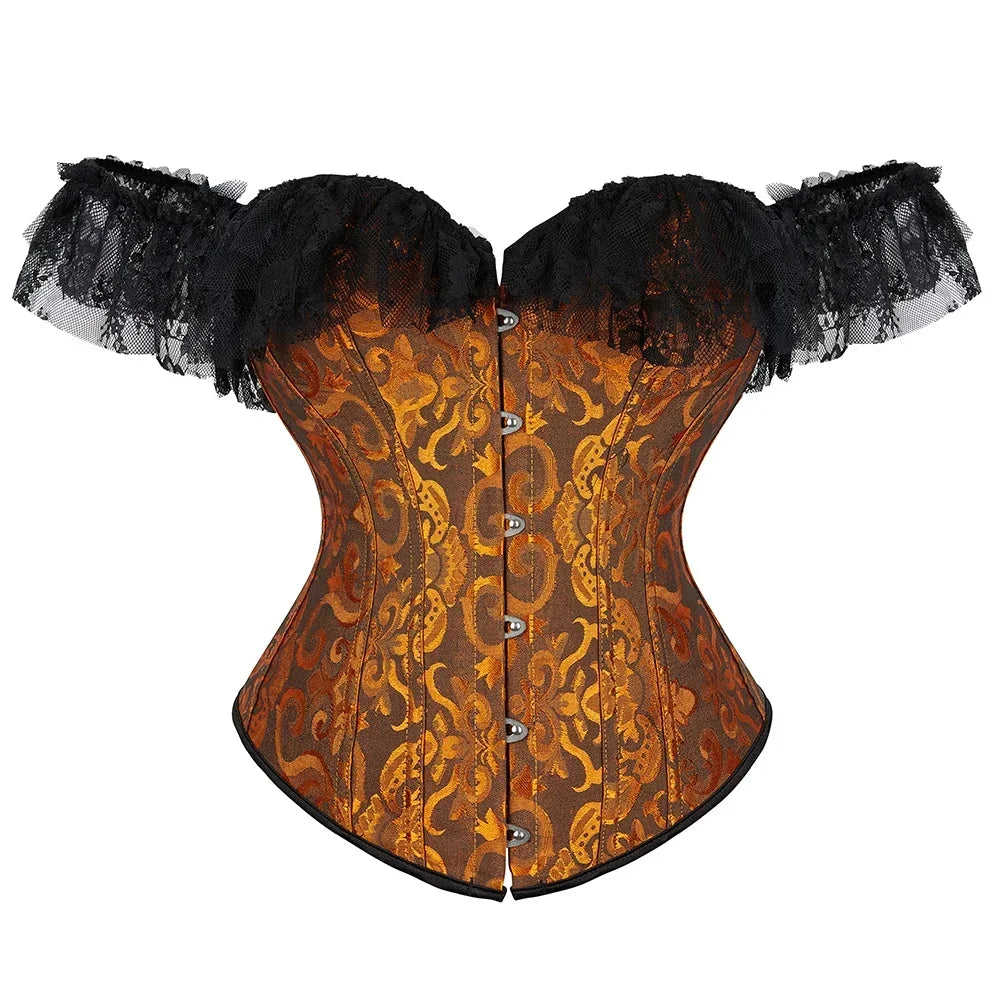 Off-Shoulder Satin Corset | Lace Ruffle Sleeves | Gothic Victorian