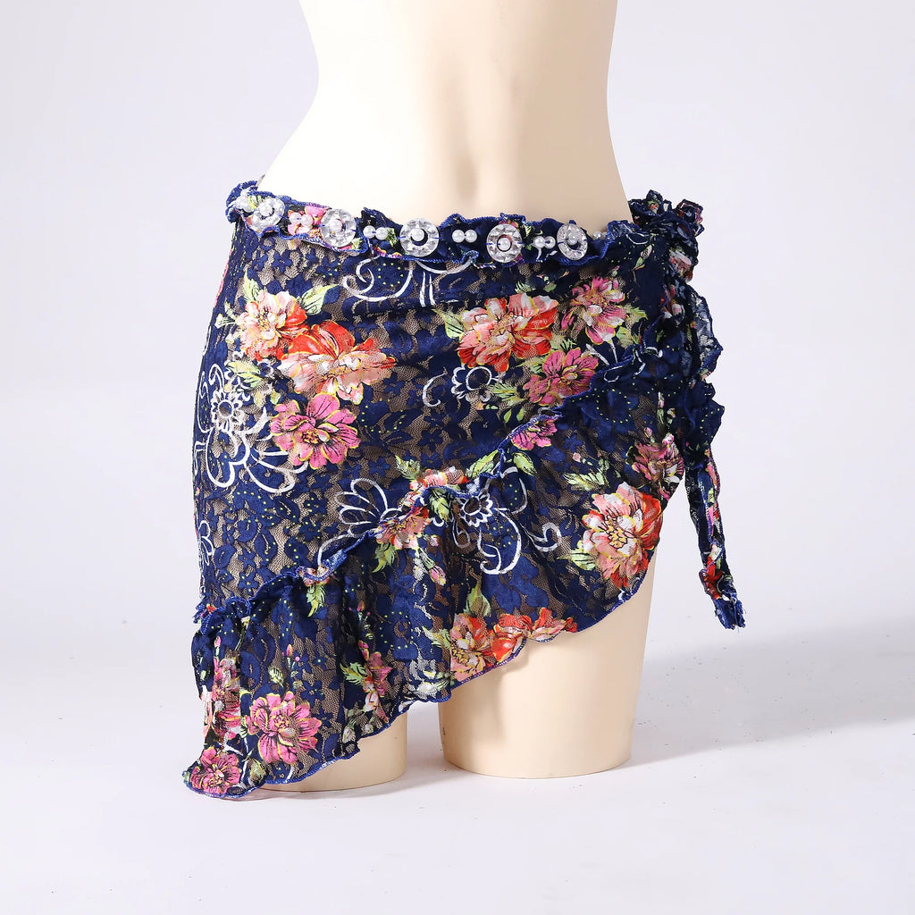 Floral Lace Hip Scarf | Rhinestone Belly Dance Wrap