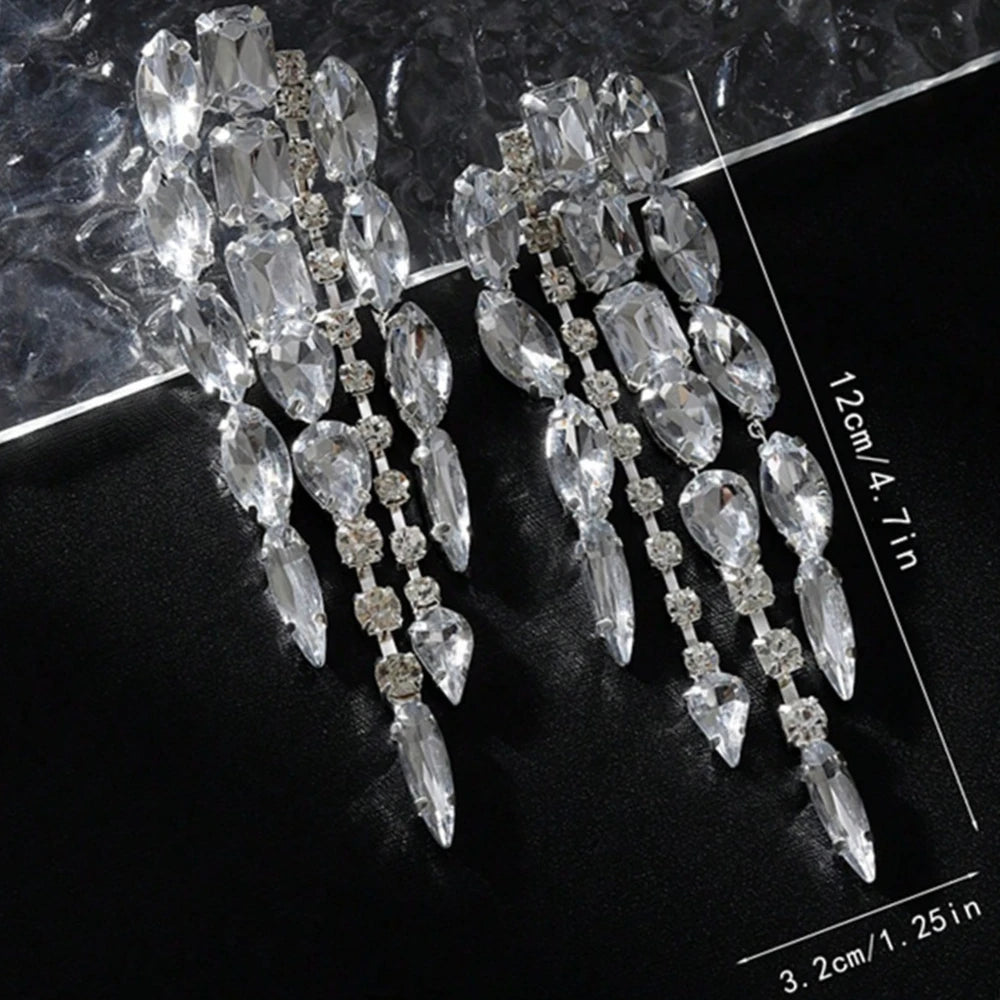 Long Rhinestone Tassel Earrings