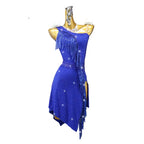 Blue Crystal Pattern Latin Dance Dress with Accessories Set — Competition & Stage