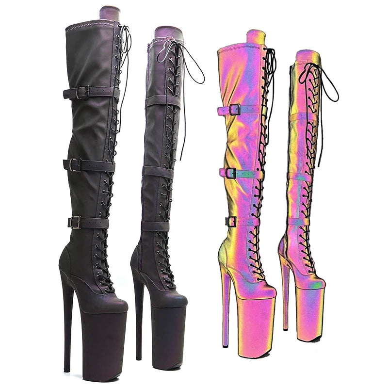 10-Inch Holographic Thigh-High Boots