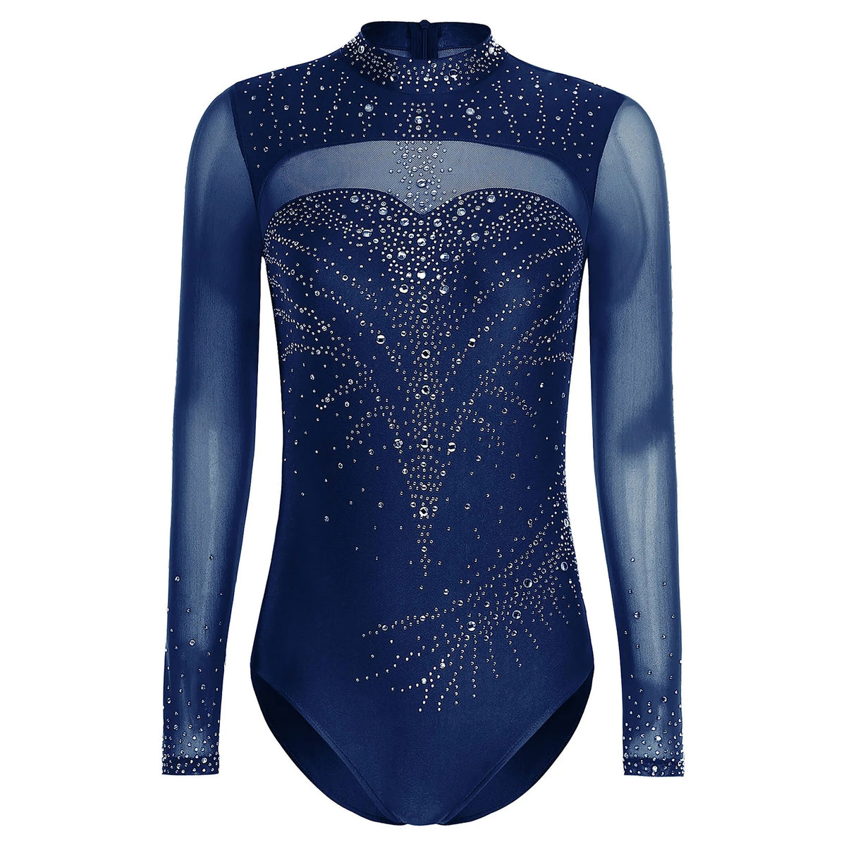 Rhinestone Leotard | Mock Turtleneck & Long Sleeve | Sheer Back