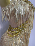 Gold Sequin Fringe Jumpsuit | Wide-Leg | Stage