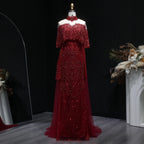 Beaded Cape Sleeve Pageant Gown | Detachable Overskirt | 4 Colors
