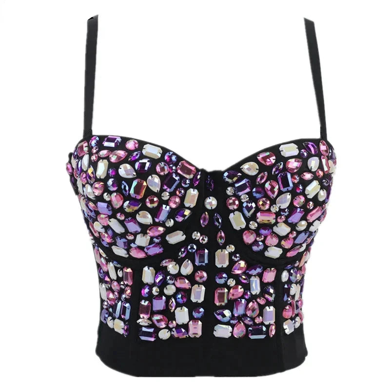 Rhinestone Beaded Bustier Bra Top | Stage & Party