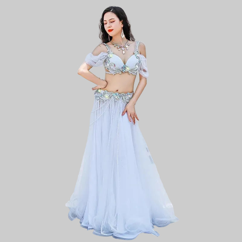 Egyptian Belly Dance Bra & Skirt Set - Beaded Competition Costume