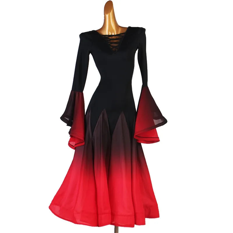 Ombre Ballroom Dress | Lace-Up Back | Bell Sleeves | 3 Colors