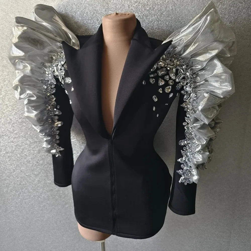 Rhinestone Fringe Blazer Mini Dress | Crystal Tassel | Showgirl | Stage Performance