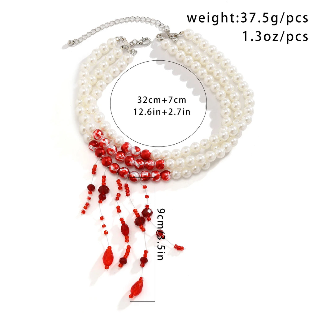 Pearl Choker | Red Crystal Drops