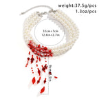 Pearl Choker | Red Crystal Drops