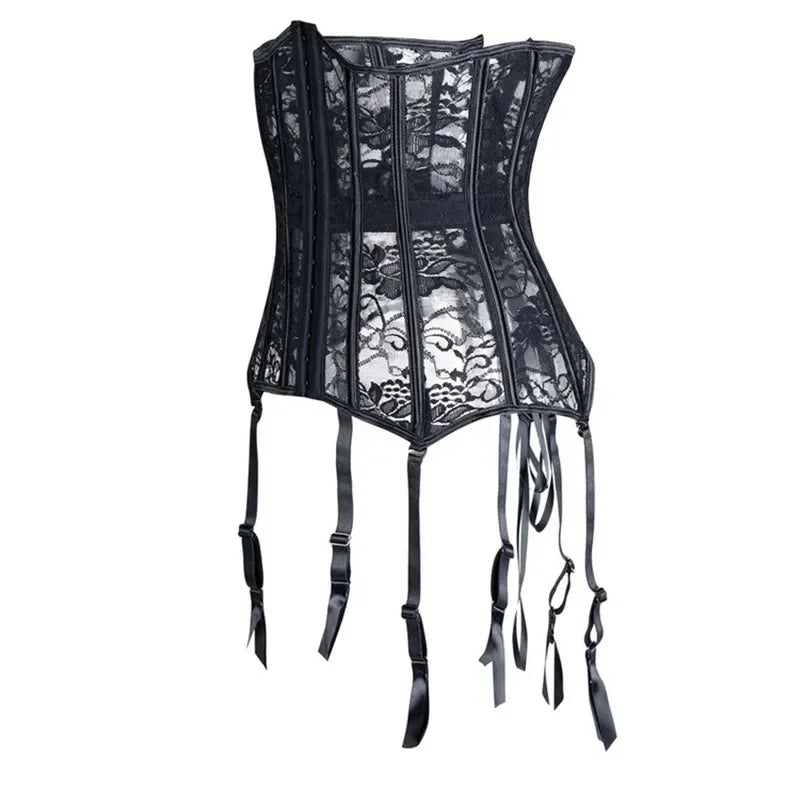 Leather & Lace Underbust Corset | Garter Suspenders | 12-Bone | Plus Size