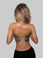 Sequined Strapless Tube Top - Backless Metallic Crop Top for Stage & Festival