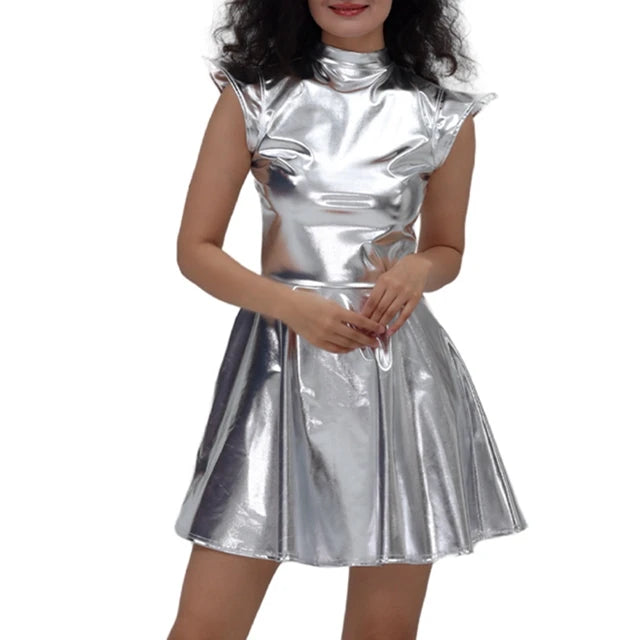 Holographic Pleated Dress | Turtleneck | 9 Colors