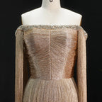 Gold Tassel Formal Gown | Off-Shoulder | Floor-Length