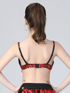 Tribal Belly Dance Bra | Coins & Rhinestones | Underwire | Red & Green