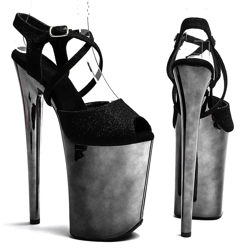 Glitter Platform Sandals – 9-Inch Pole Dance Heels, Black
