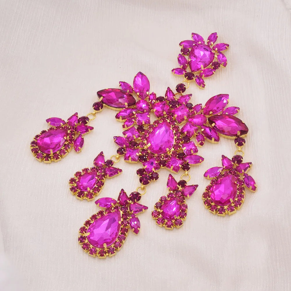 Oversized Rhinestone Dangle Earrings | 12×20.8cm