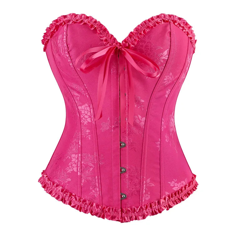 Floral Satin Overbust Corset | Lace Trim | Victorian Gothic