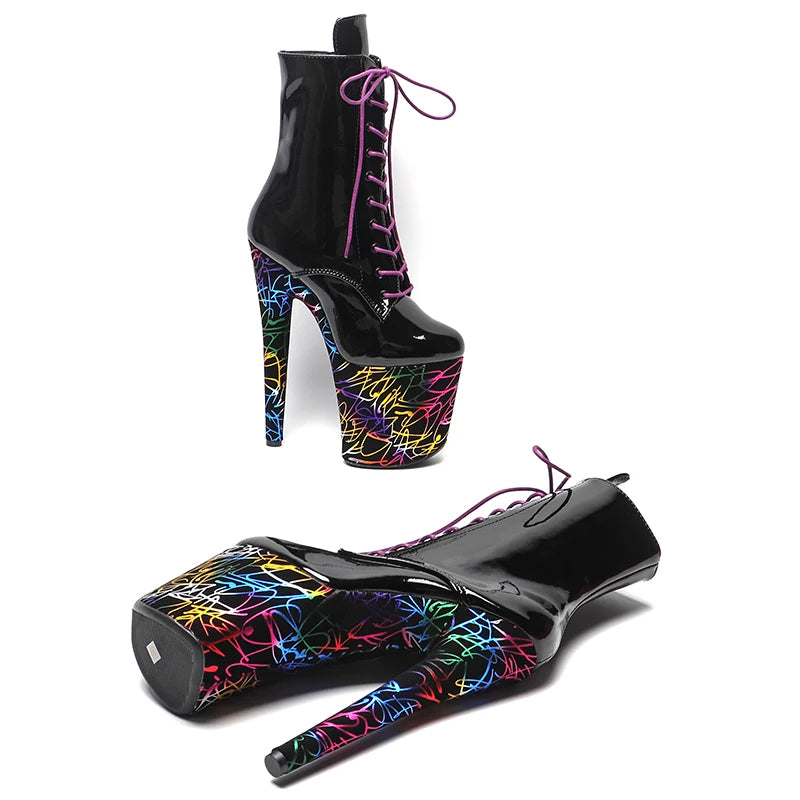 8-Inch Patent Platform Boots - High Heel Performance Boots