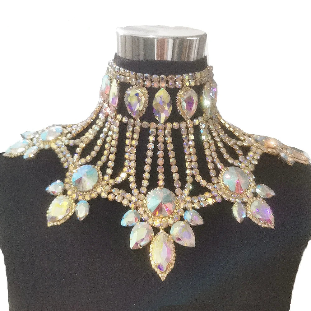 Rhinestone Choker Shoulder Necklace | Crystal Statement