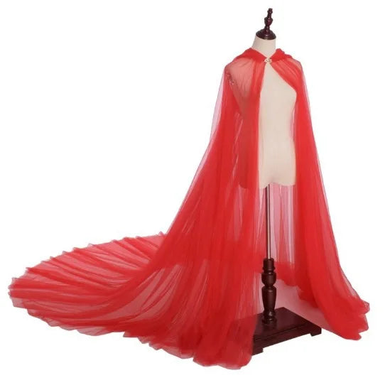 Hooded Tulle Cape | Floor Length | Black, White & Red
