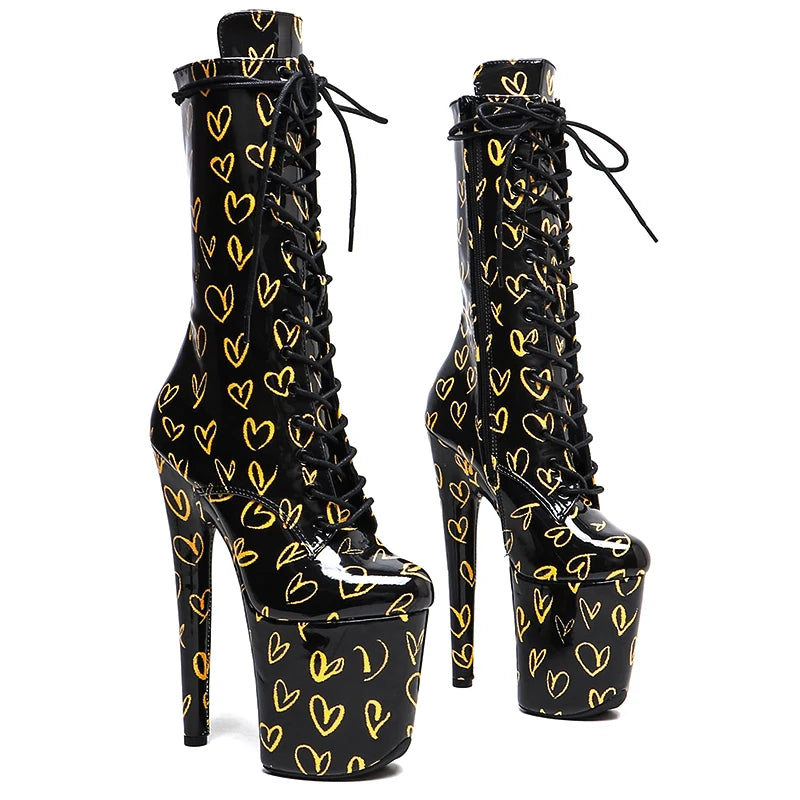 20cm Platform High Heel Pole Dance Boots – Lace-Up Stage & Performance Heels