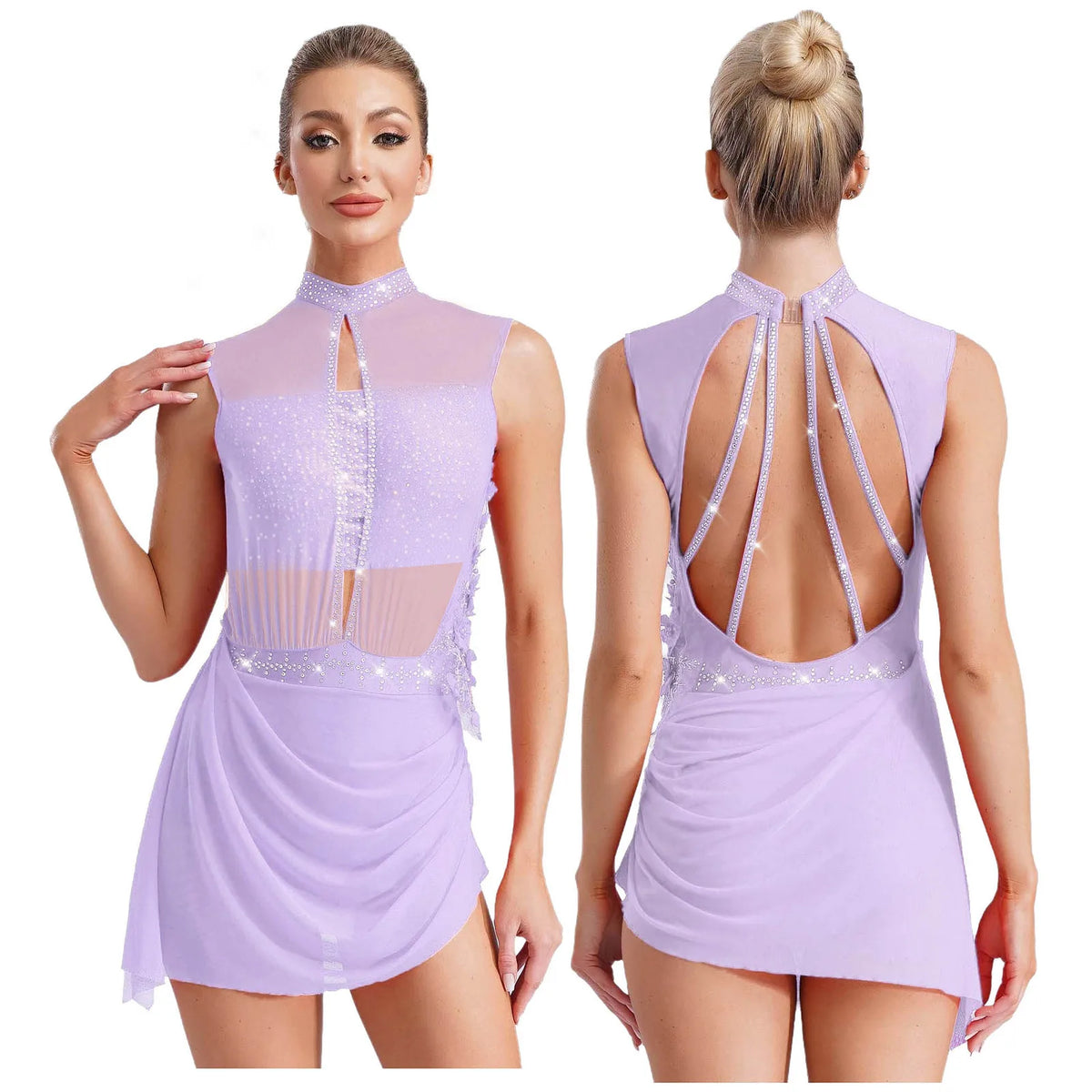 Lyrical Dance Dress | Rhinestone Asymmetric Skirt